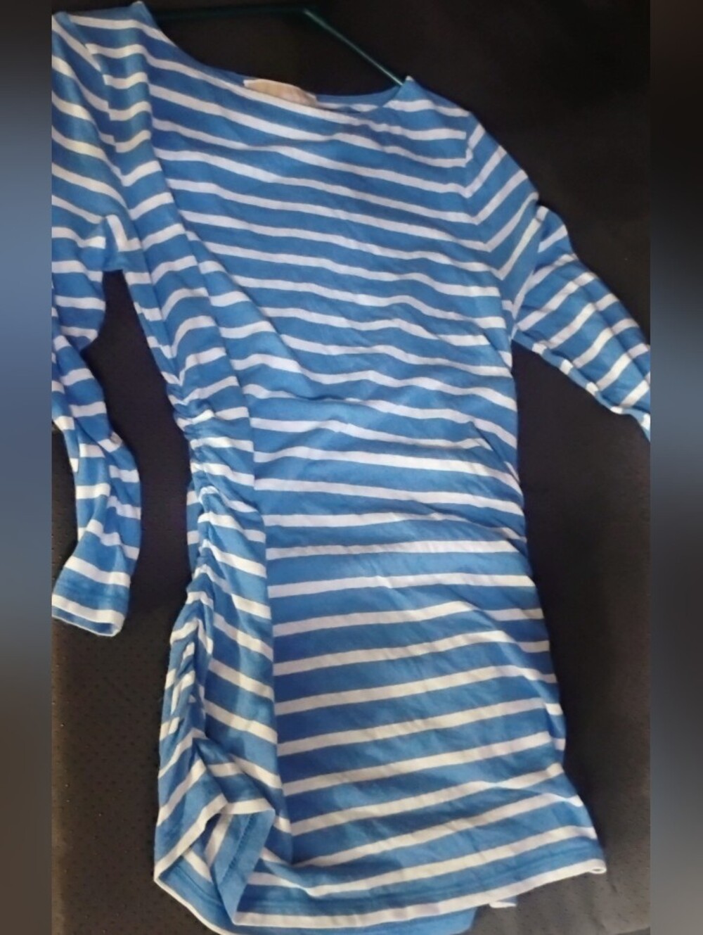 Michael Kors Blue White Striped Ruched Sides Long Sleeve Tunic Top Medium Petite - Picture 2 of 3
